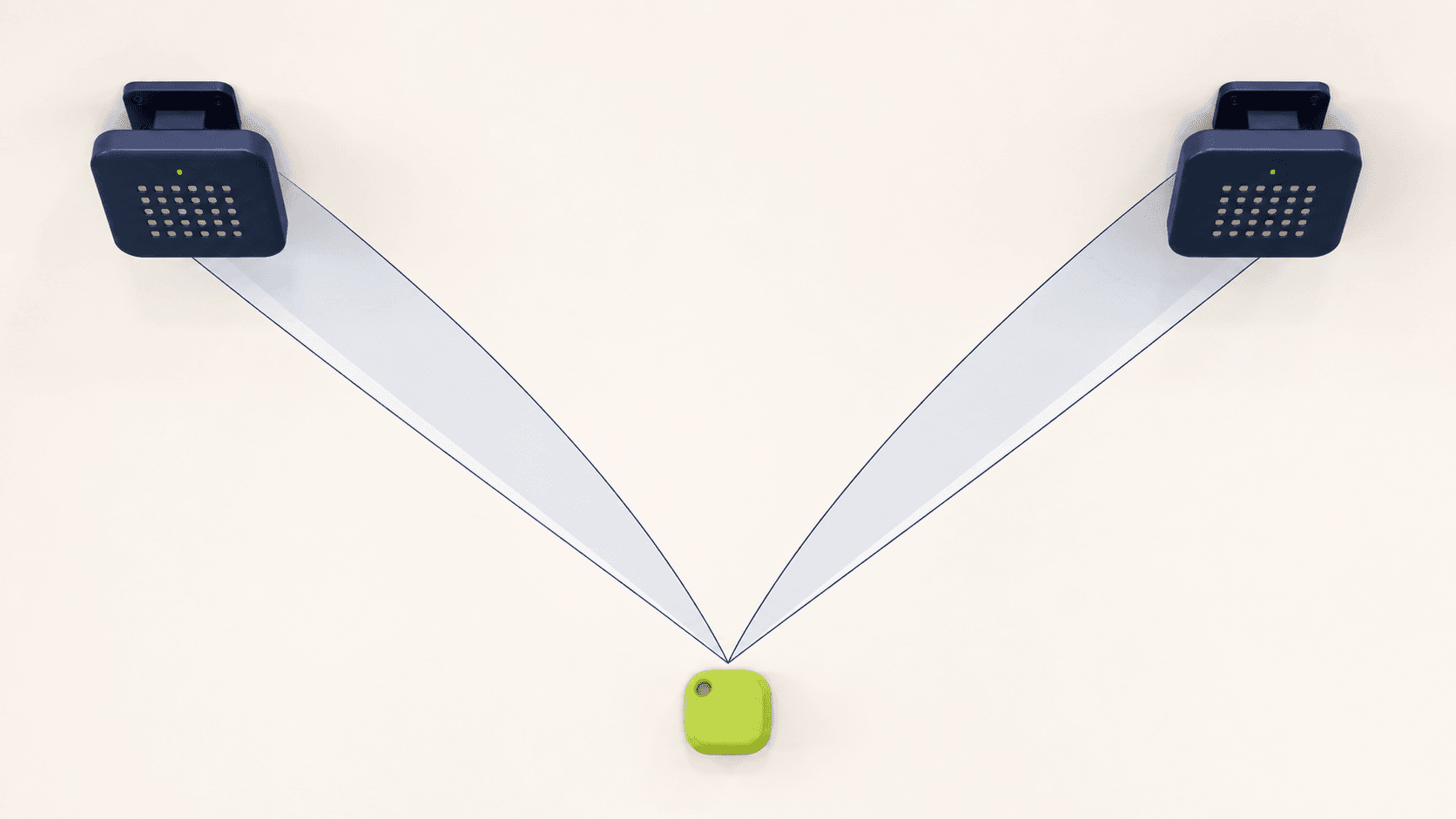 Generated technical illustration of a BLE tag located by two Angle of Arrival antenna arrays